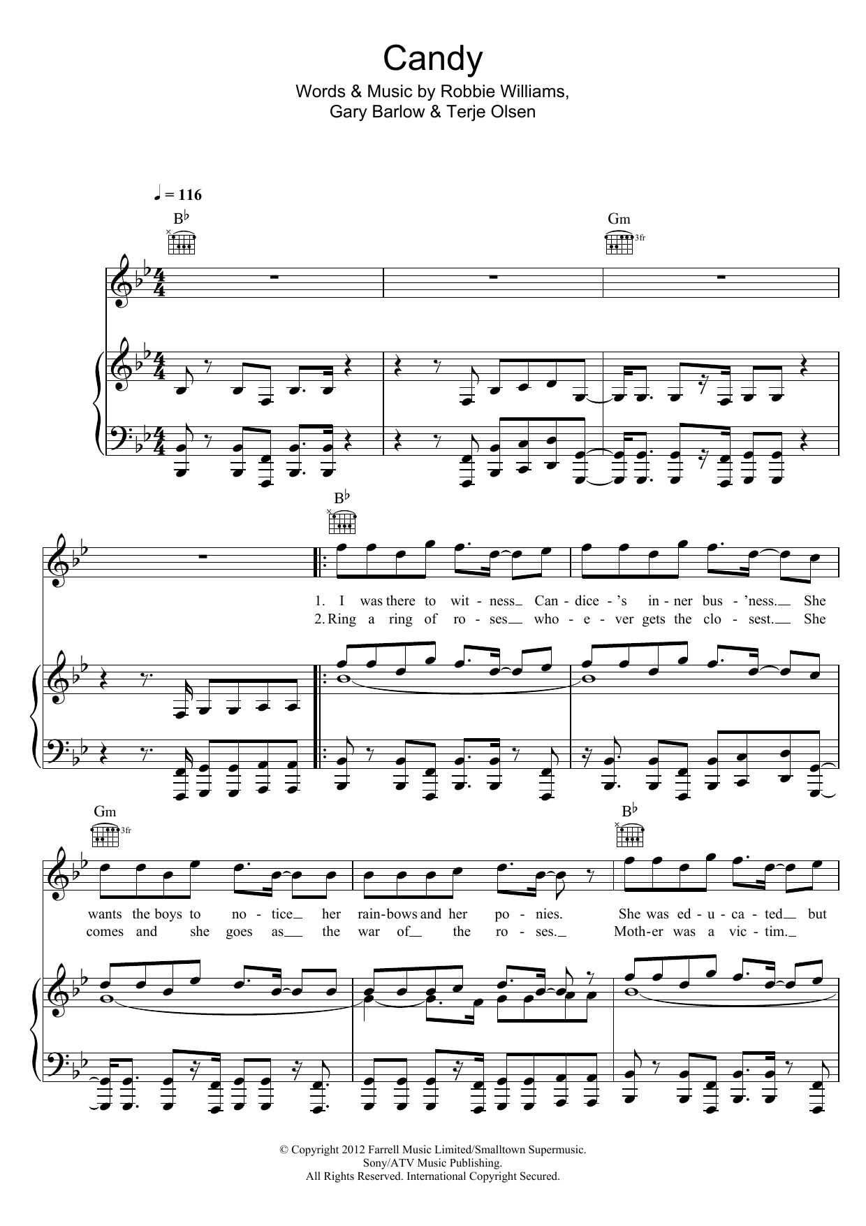 Learn to play Robbie Williams Candy sheet music for Piano, Vocal & Guitar Chords in minutes. Price: 7.8900$ Robbie Williams Candy sheet music notes and chords arranged for Piano, Vocal & Guitar Chords