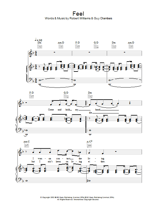 Robbie Williams Feel sheet music notes and chords. Download Printable PDF.