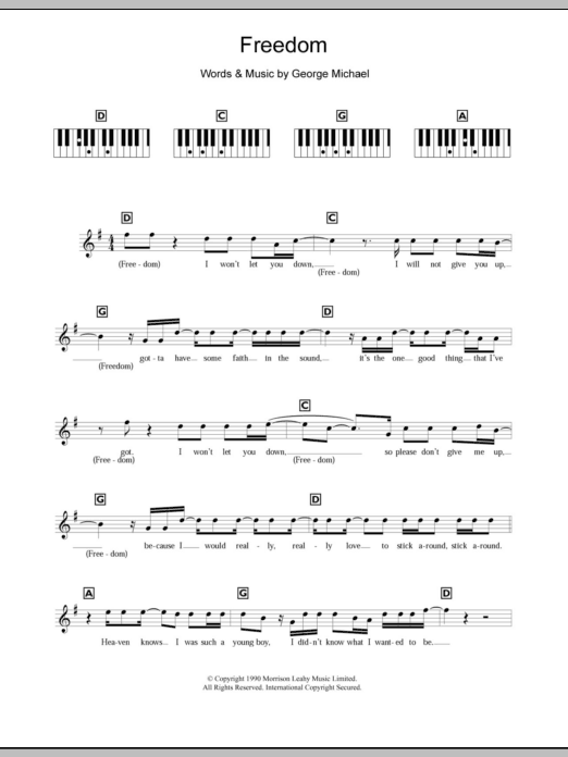 Robbie Williams Freedom '90 sheet music notes and chords. Download Printable PDF.