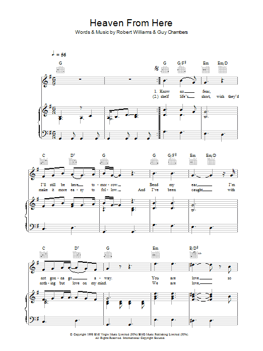 Learn to play Robbie Williams Heaven From Here sheet music for Piano, Vocal & Guitar Chords in minutes. Price: 7.8900$ Robbie Williams Heaven From Here sheet music notes and chords arranged for Piano, Vocal & Guitar Chords