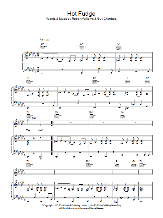 Robbie Williams Hot Fudge sheet music notes and chords. Download Printable PDF.