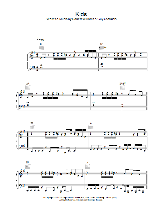 Learn to play Robbie Williams And Kylie Minogue Kids sheet music for Piano, Vocal & Guitar Chords in minutes. Price: 7.8900$ Robbie Williams And Kylie Minogue Kids sheet music notes and chords arranged for Piano, Vocal & Guitar Chords