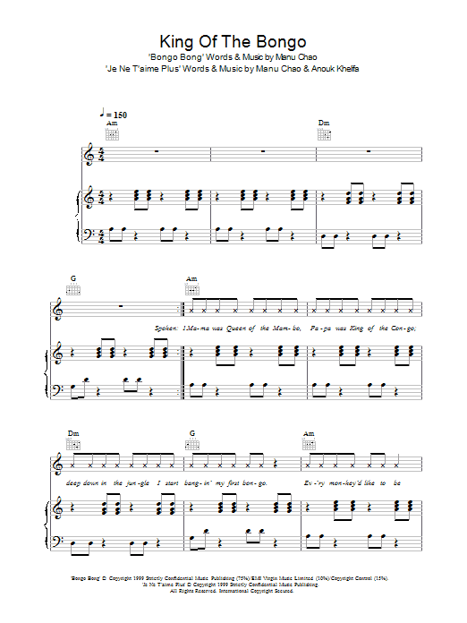 Learn to play Robbie Williams King Of The Bongo sheet music for Piano, Vocal & Guitar Chords in minutes. Price: 7.8900$ Robbie Williams King Of The Bongo sheet music notes and chords arranged for Piano, Vocal & Guitar Chords
