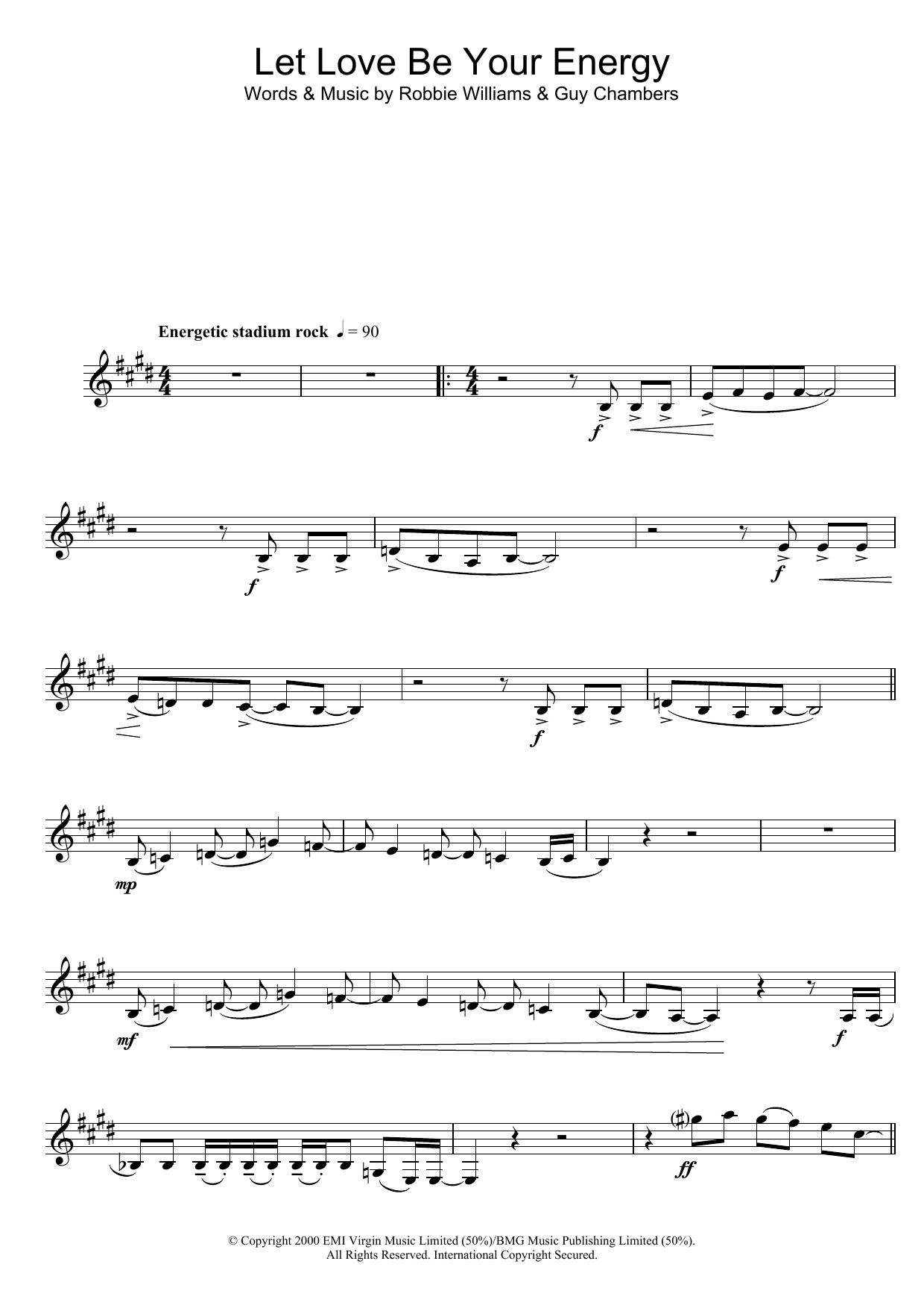 Robbie Williams Let Love Be Your Energy sheet music notes and chords. Download Printable PDF.