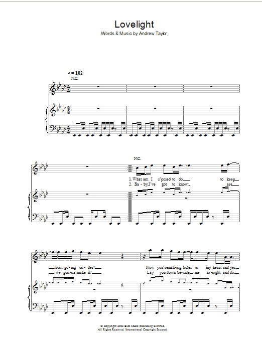 Learn to play Robbie Williams Lovelight sheet music for Piano, Vocal & Guitar Chords in minutes. Price: 7.8900$ Robbie Williams Lovelight sheet music notes and chords arranged for Piano, Vocal & Guitar Chords