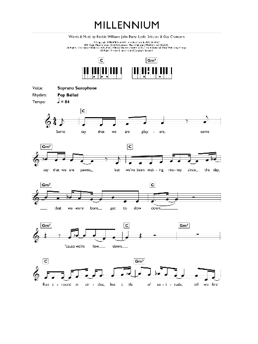 Learn to play Robbie Williams Millennium sheet music for Piano, Vocal & Guitar Chords in minutes. Price: 7.8900$ Robbie Williams Millennium sheet music notes and chords arranged for Piano, Vocal & Guitar Chords