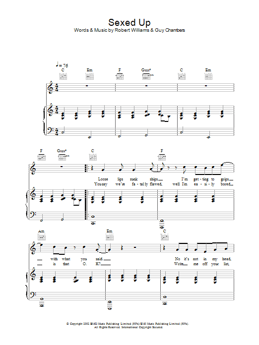 Robbie Williams Sexed Up sheet music notes and chords. Download Printable PDF.