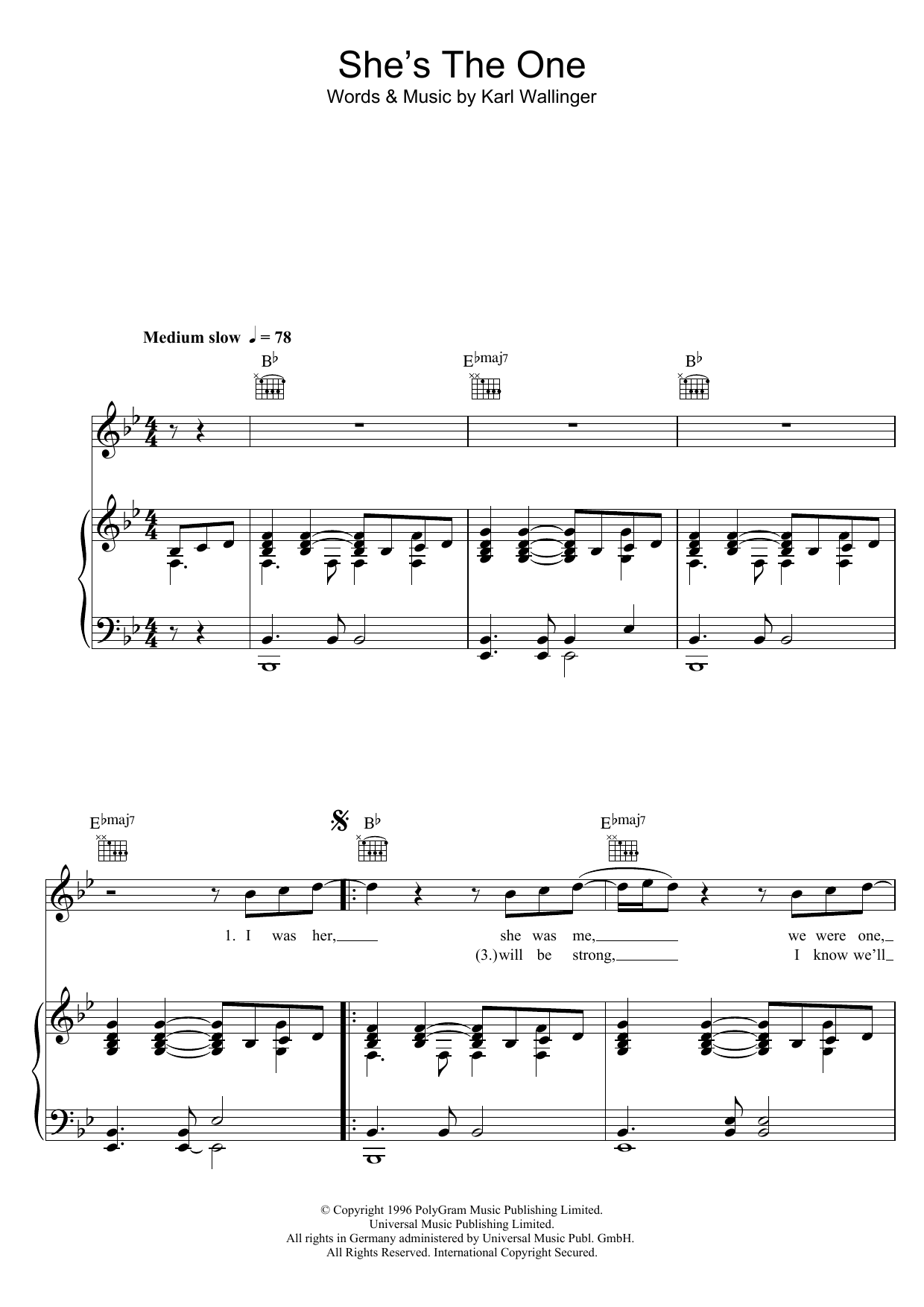 Robbie Williams She's The One sheet music notes and chords arranged for Piano, Vocal & Guitar Chords