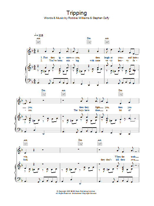 Learn to play Robbie Williams Tripping sheet music for Piano, Vocal & Guitar Chords in minutes. Price: 7.8900$ Robbie Williams Tripping sheet music notes and chords arranged for Piano, Vocal & Guitar Chords