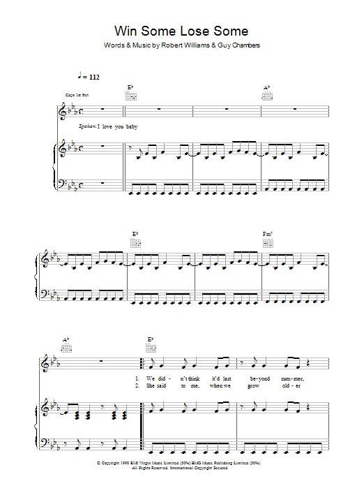 Learn to play Robbie Williams Win Some Lose Some sheet music for Piano, Vocal & Guitar Chords in minutes. Price: 7.8900$ Robbie Williams Win Some Lose Some sheet music notes and chords arranged for Piano, Vocal & Guitar Chords