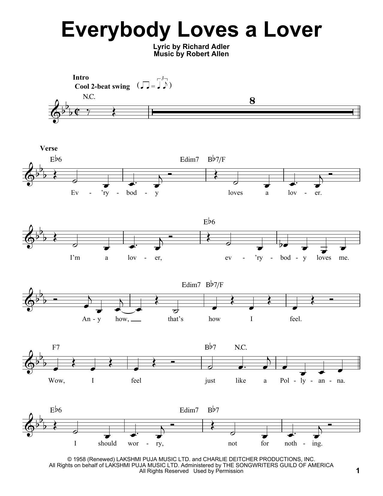 Robert Allen Everybody Loves A Lover sheet music notes and chords. Download Printable PDF.