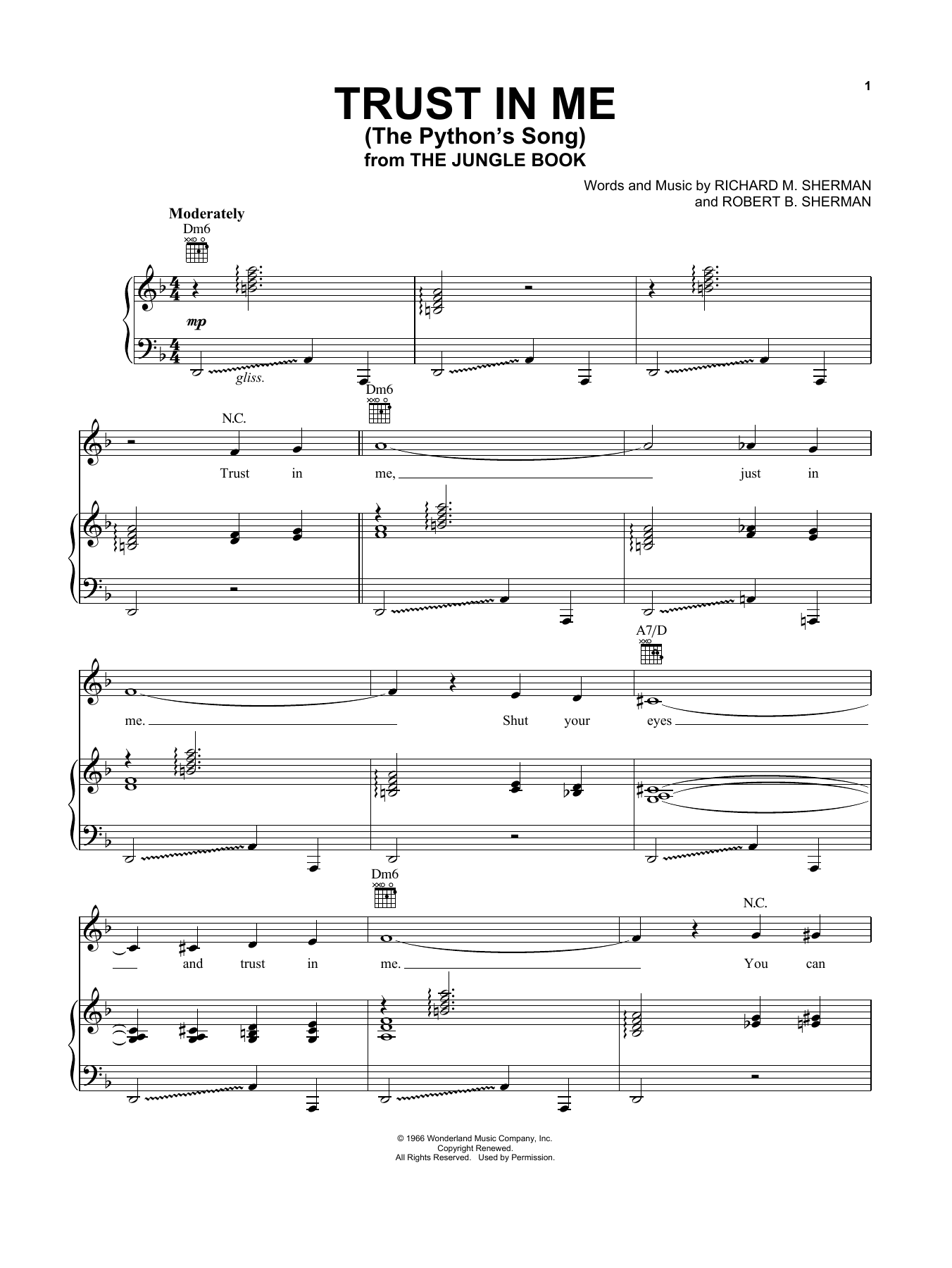 Robert B. Sherman Trust In Me (The Python's Song) (from The Jungle Book) sheet music notes and chords. Download Printable PDF.