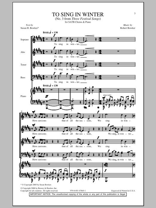 Robert Bowker To Sing In Winter sheet music notes and chords. Download Printable PDF.