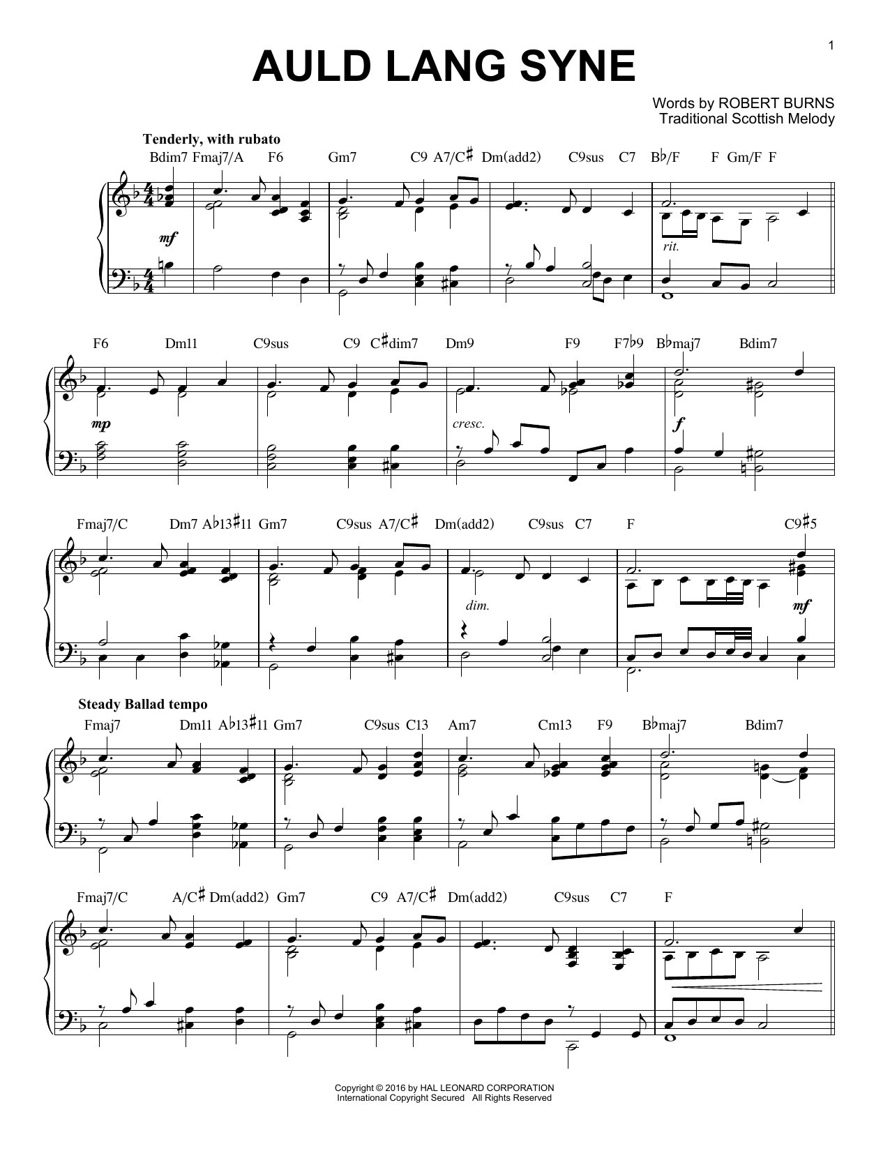 Robert Burns Auld Lang Syne [Jazz version] (arr. Brent Edstrom) sheet music notes and chords. Download Printable PDF.