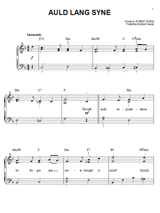 Robert Burns Auld Lang Syne sheet music notes and chords. Download Printable PDF.