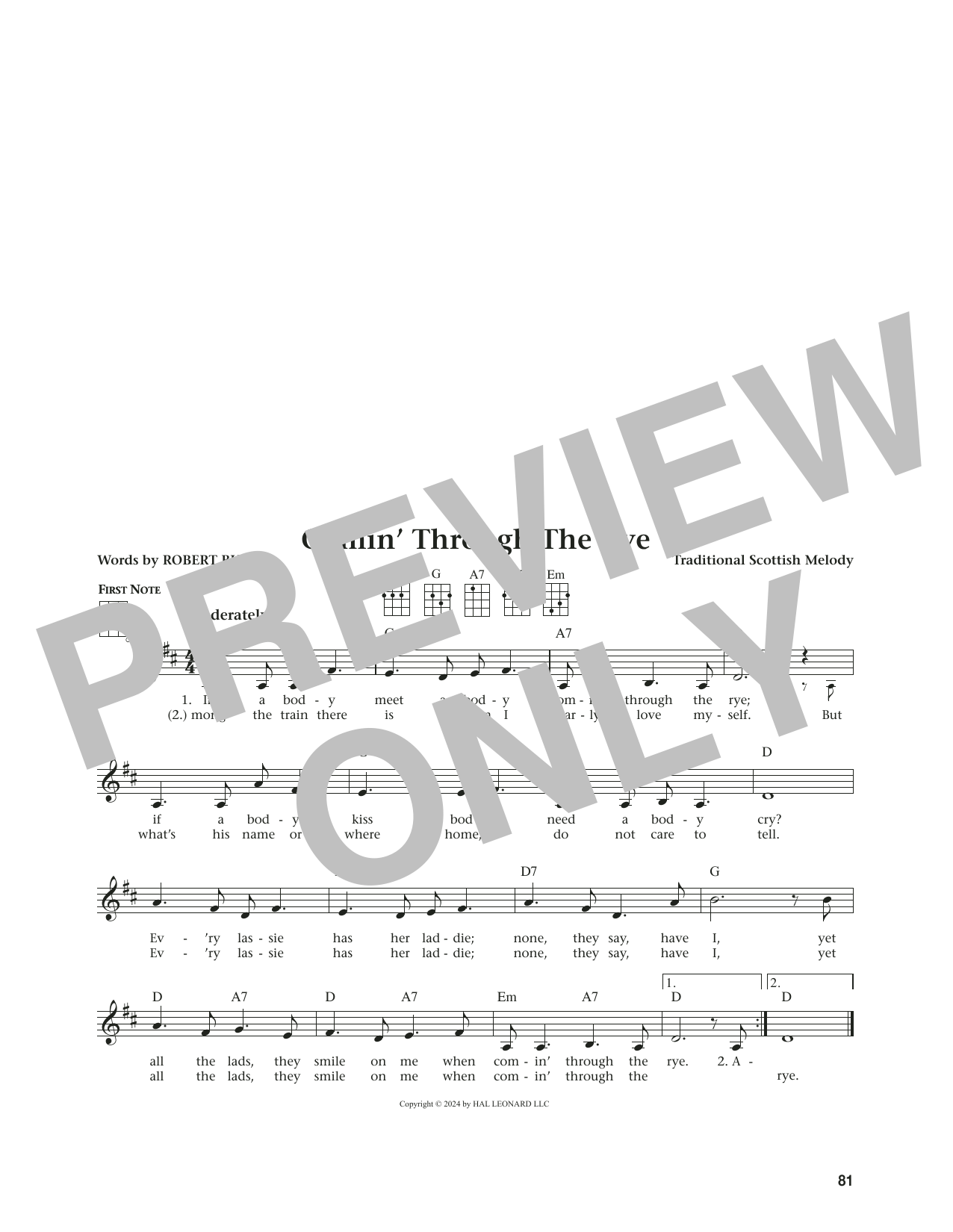 Robert Burns Comin' Through The Rye (from The Daily Ukulele) (arr. Jim Beloff) sheet music notes and chords. Download Printable PDF.