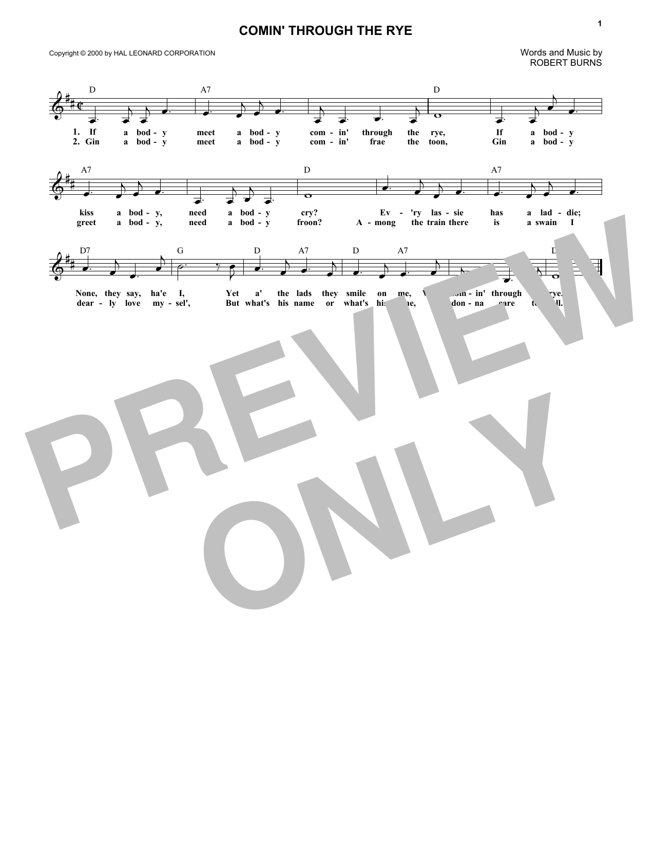 Learn to play Robert Burns Comin' Through The Rye sheet music for Lead Sheet / Fake Book in minutes. Price: 5.9900$ Robert Burns Comin' Through The Rye sheet music notes and chords arranged for Lead Sheet / Fake Book