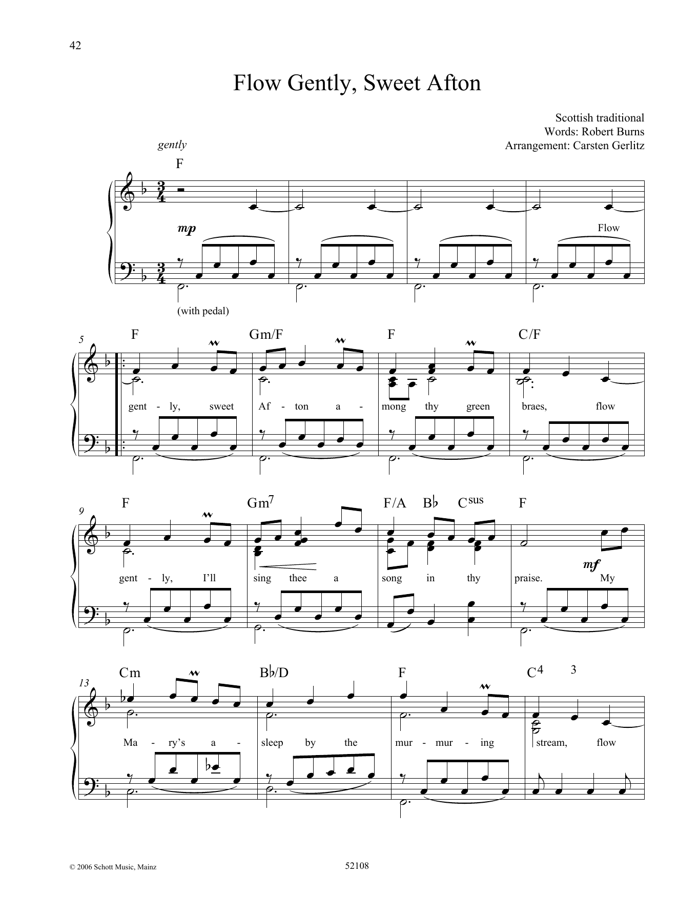 Robert Burns Flow Gently, Sweet Afton sheet music notes and chords. Download Printable PDF.