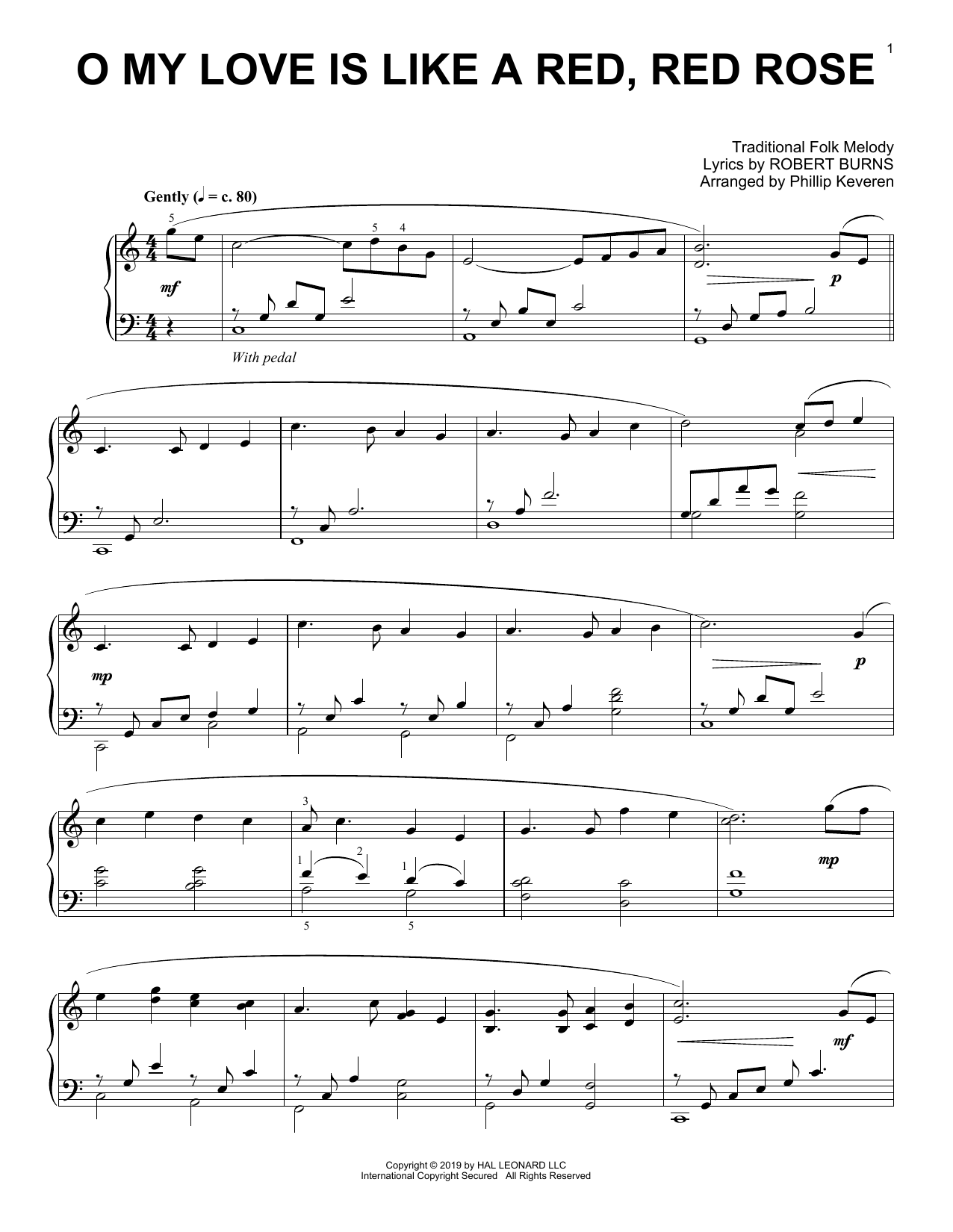 Learn to play Robert Burns O My Love Is Like A Red, Red Rose (arr. Phillip Keveren) sheet music for Piano Solo in minutes. Price: 7.8900$ Robert Burns O My Love Is Like A Red, Red Rose (arr. Phillip Keveren) sheet music notes and chords arranged for Piano Solo