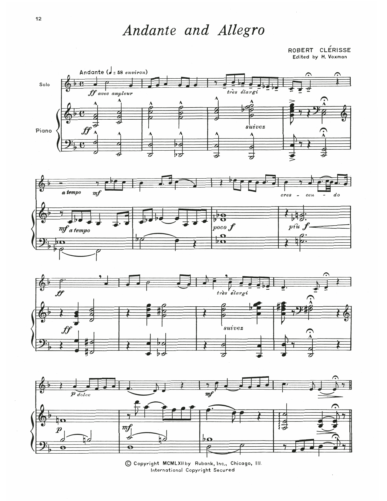 Robert Clérisse Andante And Allegro sheet music notes and chords. Download Printable PDF.