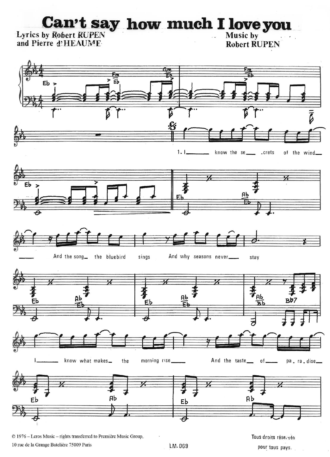 Learn to play Robert Constandinos Can't Say How Much I Love You sheet music for Piano & Vocal in minutes. Price: 7.8900$ Robert Constandinos Can't Say How Much I Love You sheet music notes and chords arranged for Piano & Vocal