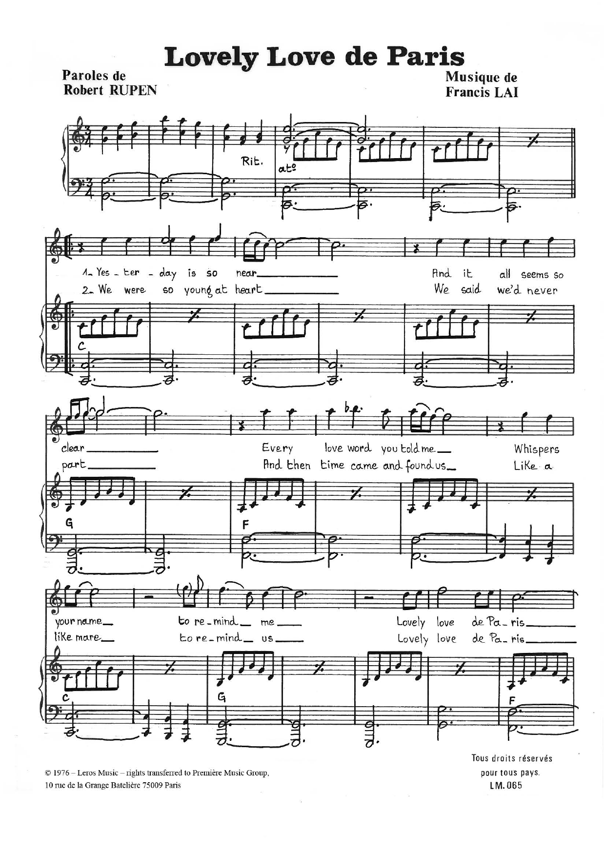 Learn to play Robert Constandinos Lovely Love De Paris sheet music for Piano, Vocal & Guitar Chords in minutes. Price: 7.8900$ Robert Constandinos Lovely Love De Paris sheet music notes and chords arranged for Piano, Vocal & Guitar Chords