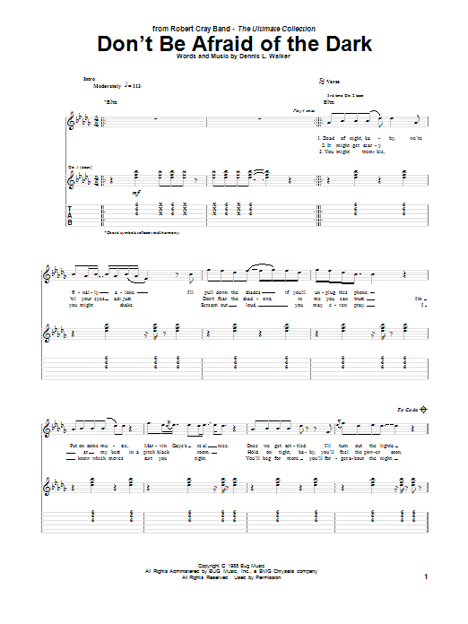 Robert Cray Don't Be Afraid Of The Dark sheet music notes and chords. Download Printable PDF.