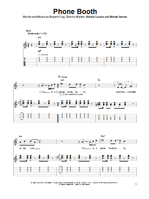 Robert Cray Phone Booth sheet music notes and chords. Download Printable PDF.