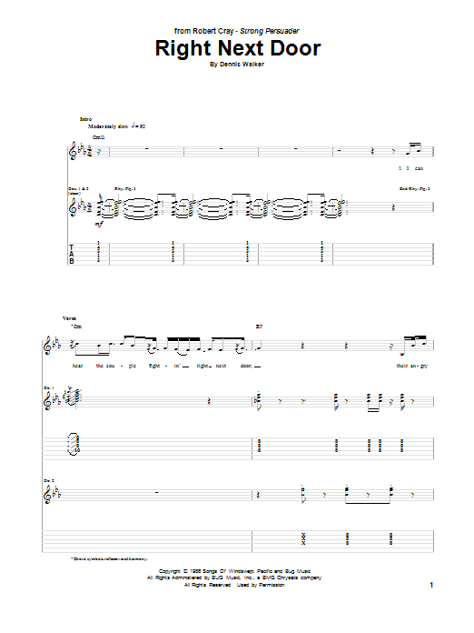 Learn to play Robert Cray Right Next Door sheet music for Guitar Tab in minutes. Price: 7.8900$ Robert Cray Right Next Door sheet music notes and chords arranged for Guitar Tab