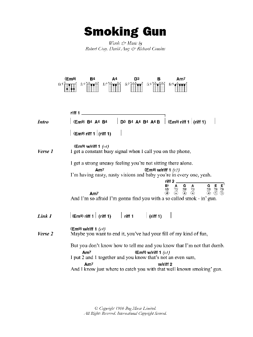 Robert Cray Smoking Gun sheet music notes and chords. Download Printable PDF.