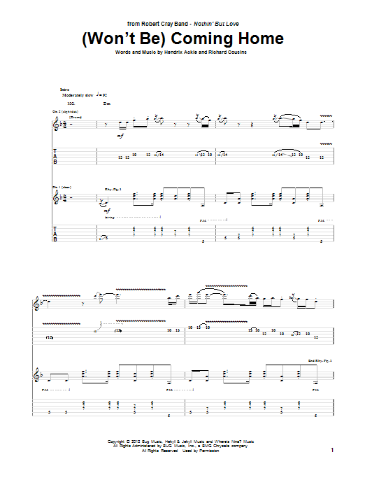 Robert Cray (Won't Be) Coming Home sheet music notes and chords. Download Printable PDF.