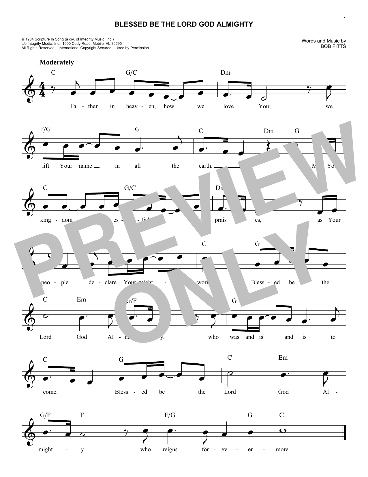 Robert D. Fitts Blessed Be The Lord God Almighty sheet music notes and chords. Download Printable PDF.