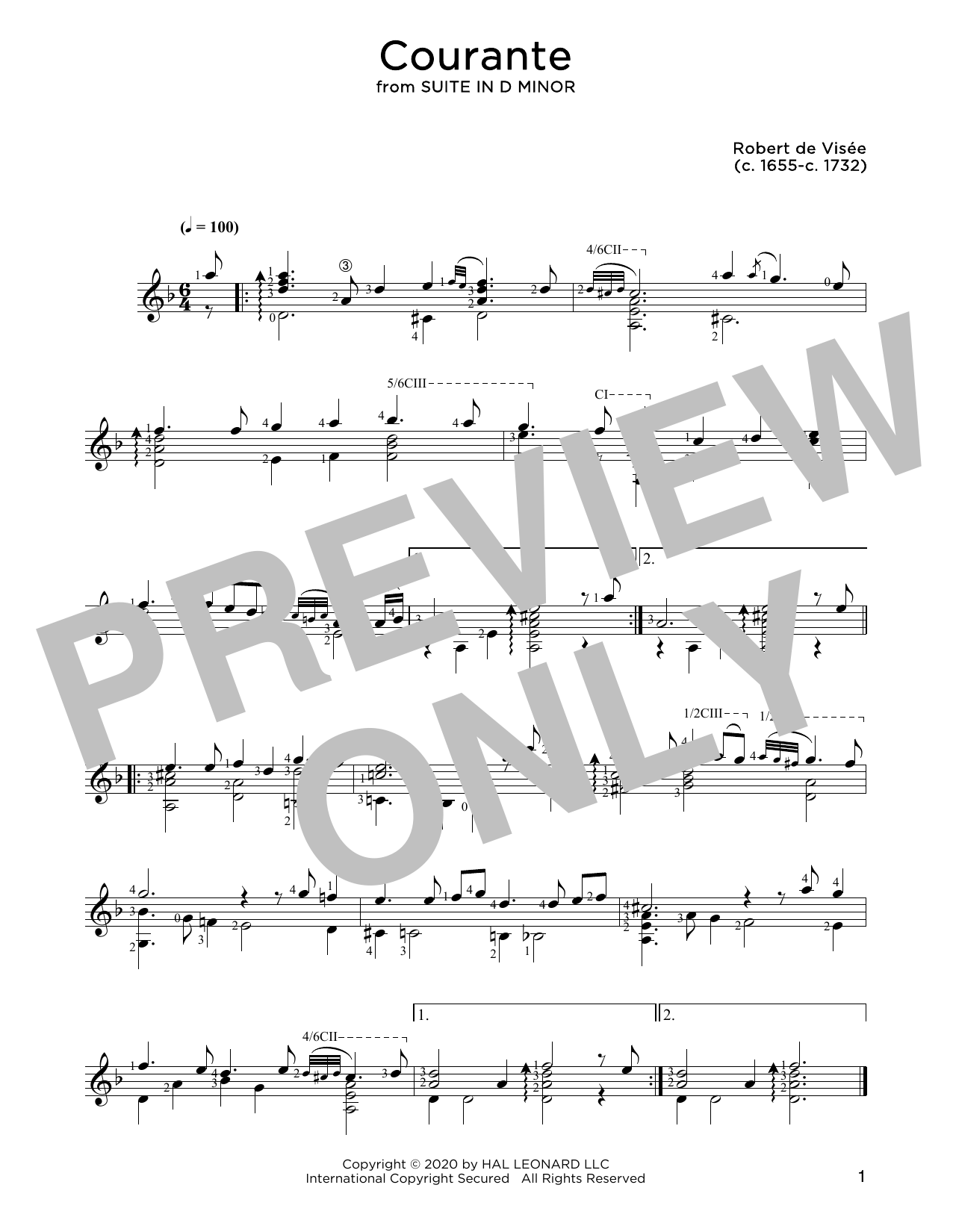 Robert de Visee Courante sheet music notes and chords. Download Printable PDF.