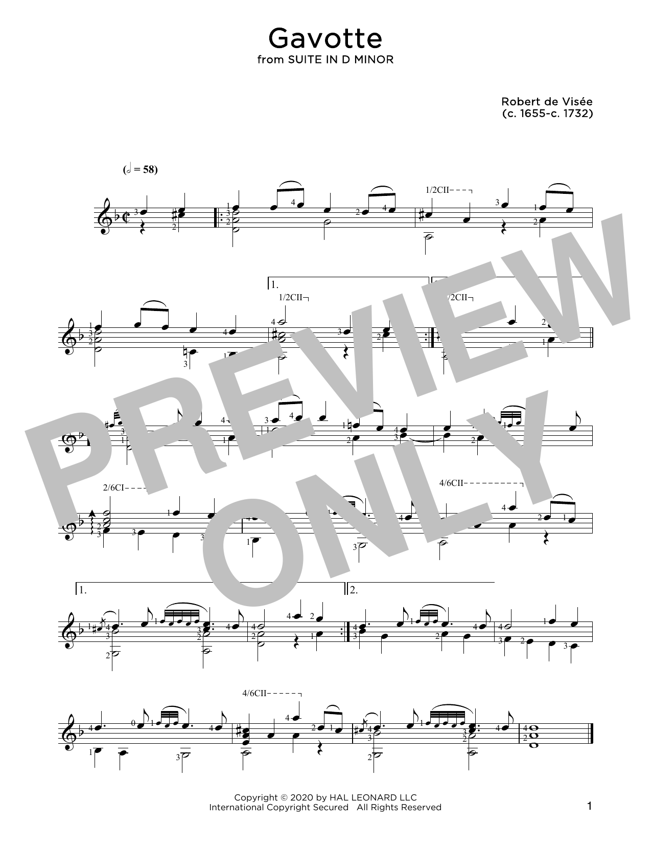 Robert de Visee Gavotte sheet music notes and chords. Download Printable PDF.