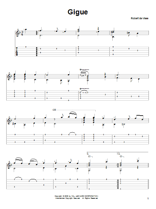 Robert de Visee Gigue sheet music notes and chords. Download Printable PDF.