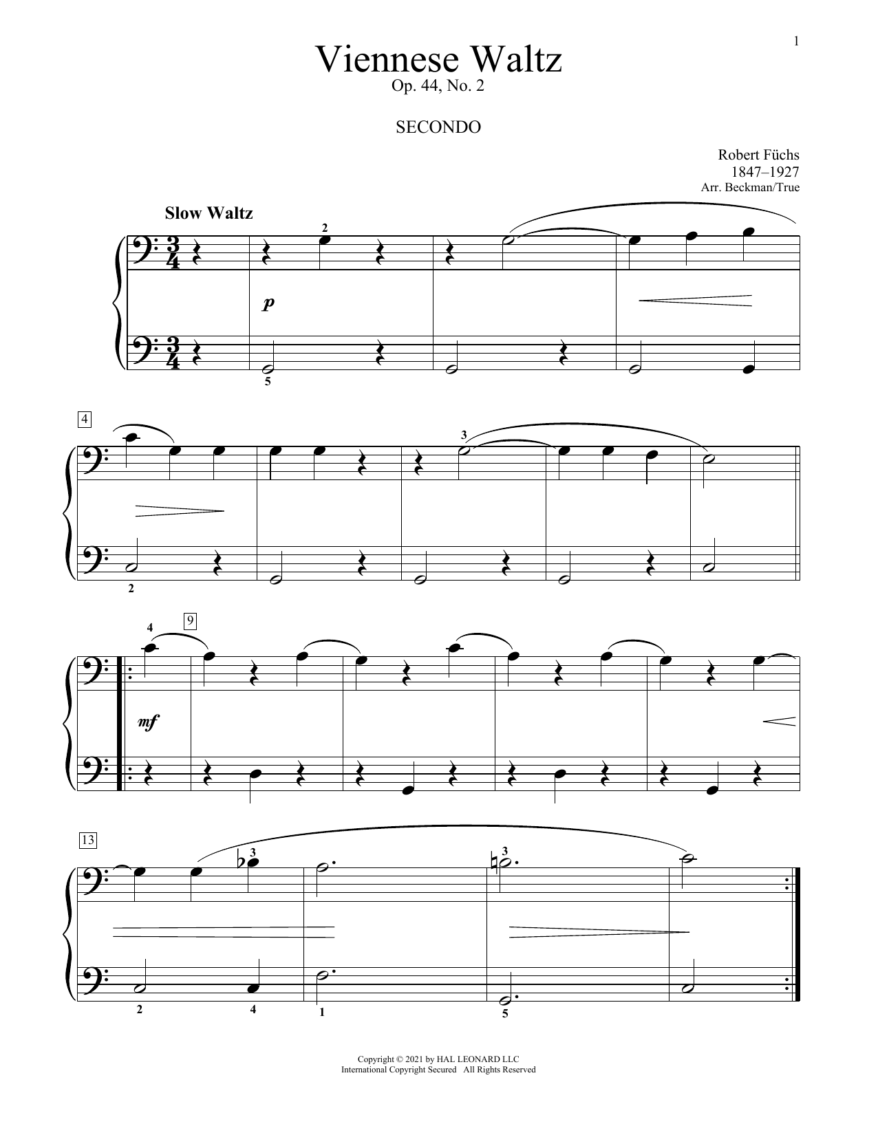 Learn to play Robert Fuchs Viennese Waltz, Op. 44, No. 2 sheet music for Piano Duet in minutes. Price: 7.8900$ Robert Fuchs Viennese Waltz, Op. 44, No. 2 sheet music notes and chords arranged for Piano Duet