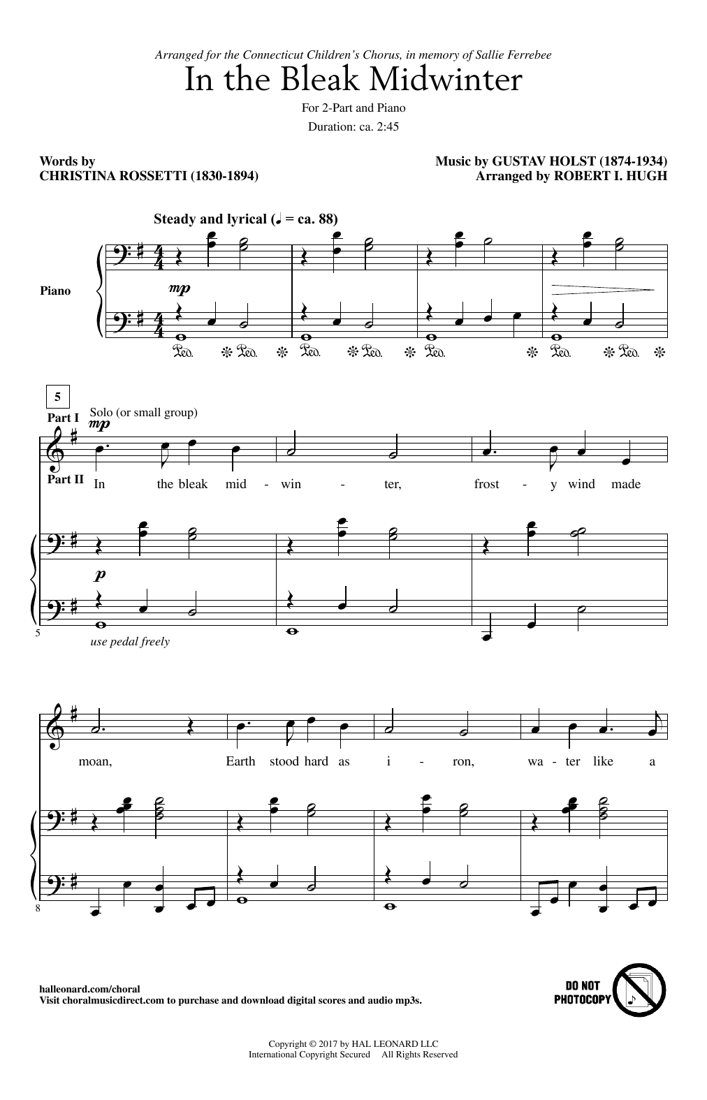 Robert I. Hugh In The Bleak Midwinter sheet music notes and chords. Download Printable PDF.