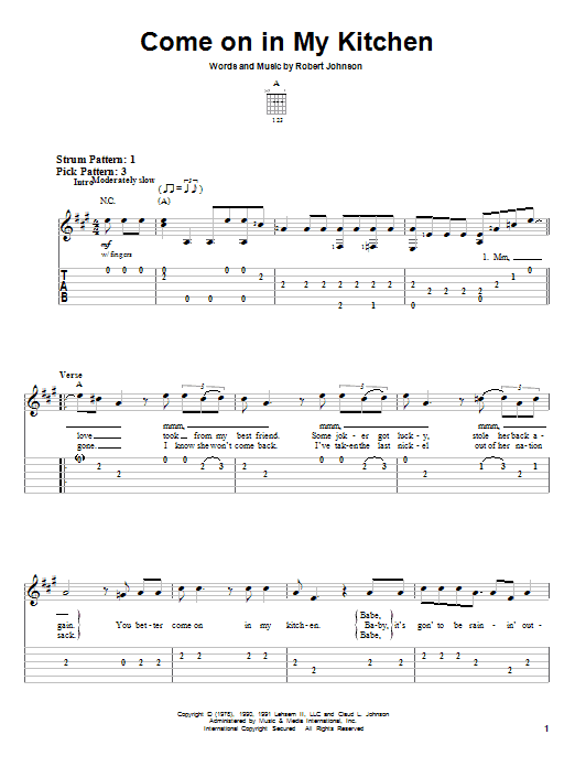 Robert Johnson Come On In My Kitchen sheet music notes and chords. Download Printable PDF.