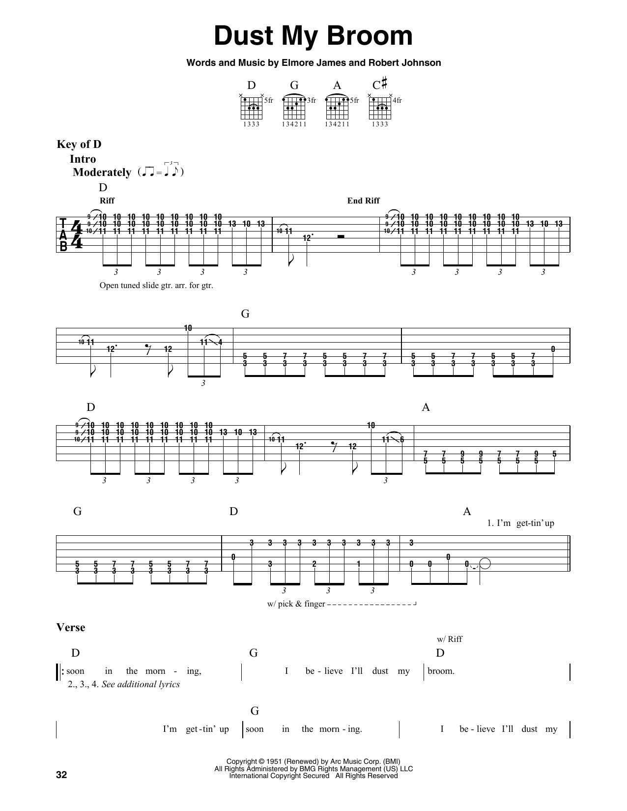 Robert Johnson Dust My Broom sheet music notes and chords. Download Printable PDF.