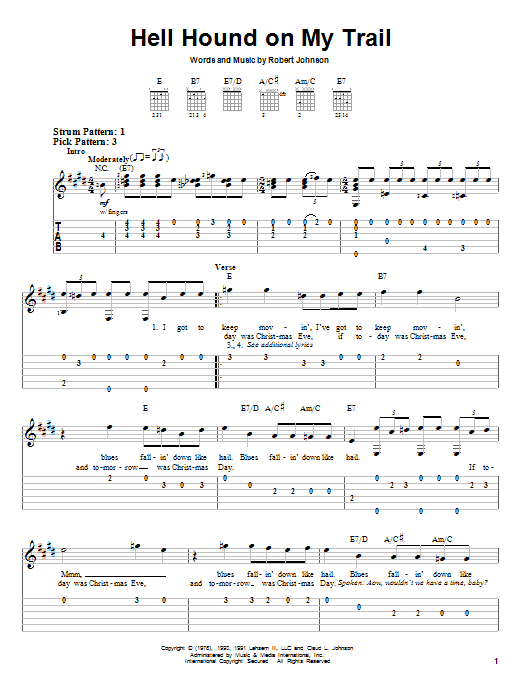 Robert Johnson Hell Hound On My Trail sheet music notes and chords. Download Printable PDF.