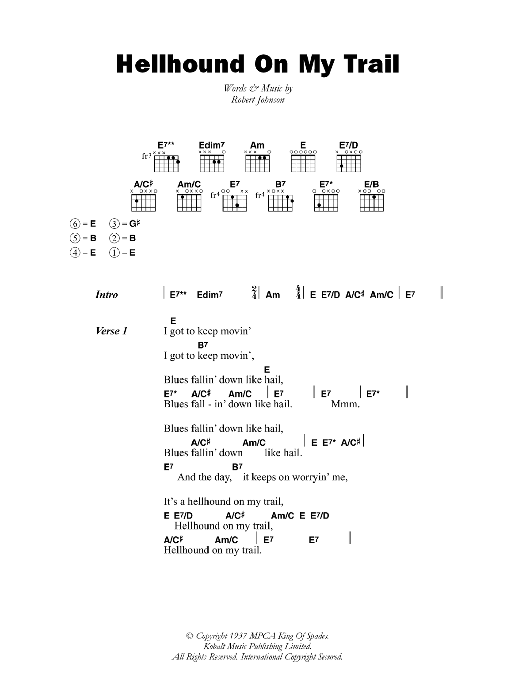 Robert Johnson Hellhound On My Trail sheet music notes and chords. Download Printable PDF.