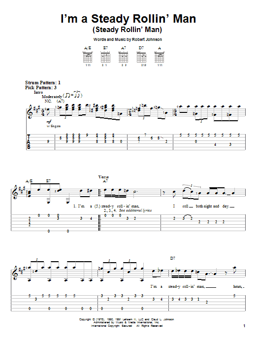 Robert Johnson I'm A Steady Rollin' Man (Steady Rollin' Man) sheet music notes and chords. Download Printable PDF.