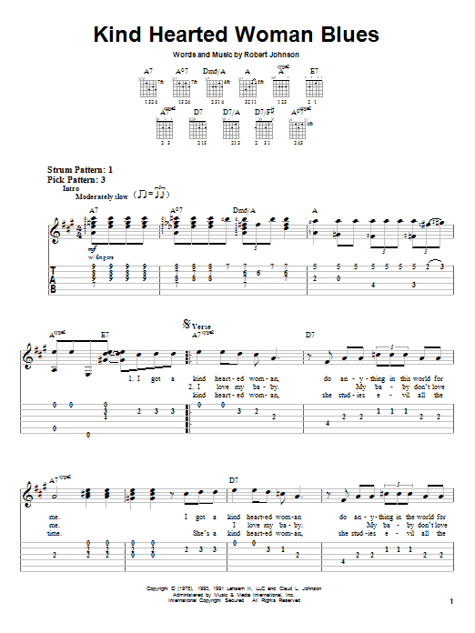 Robert Johnson Kind Hearted Woman Blues sheet music notes and chords. Download Printable PDF.