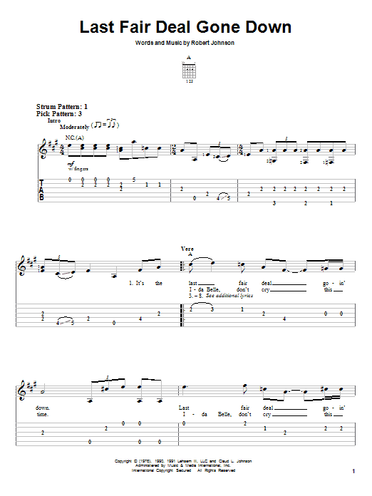 Robert Johnson Last Fair Deal Gone Down sheet music notes and chords. Download Printable PDF.