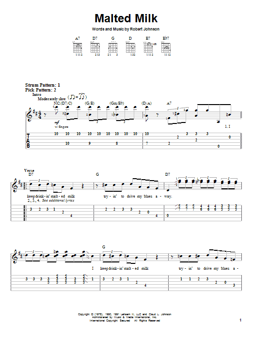 Robert Johnson Malted Milk sheet music notes and chords. Download Printable PDF.