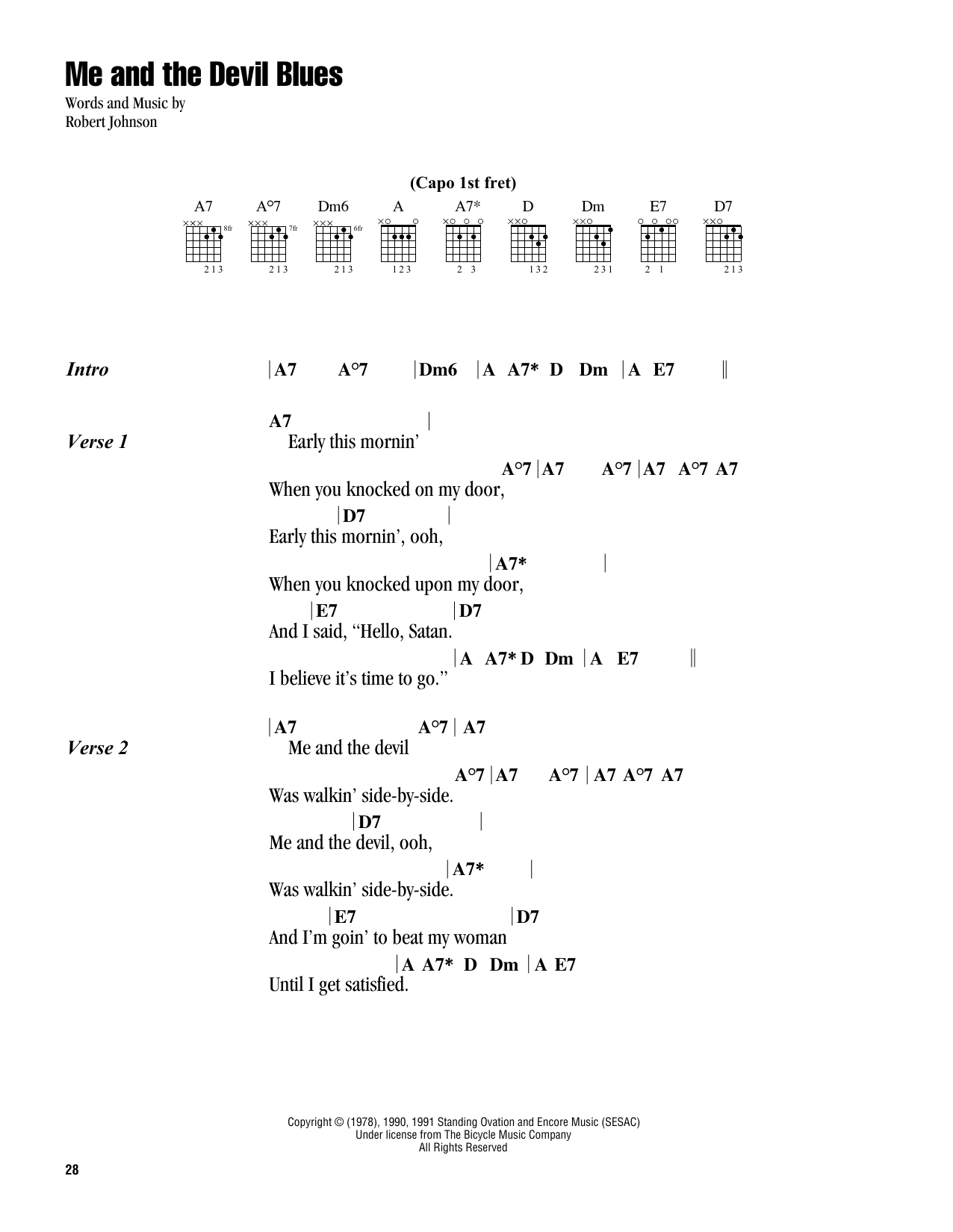 Robert Johnson Me And The Devil Blues sheet music notes and chords. Download Printable PDF.