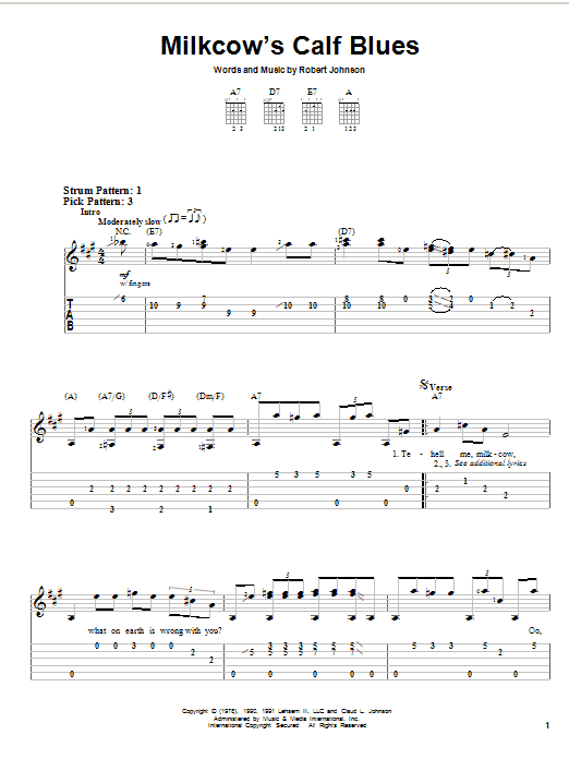 Robert Johnson Milkcow's Calf Blues sheet music notes and chords. Download Printable PDF.