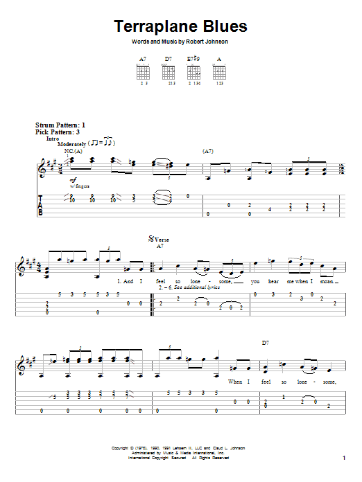 Robert Johnson Terraplane Blues sheet music notes and chords arranged for Guitar Chords/Lyrics