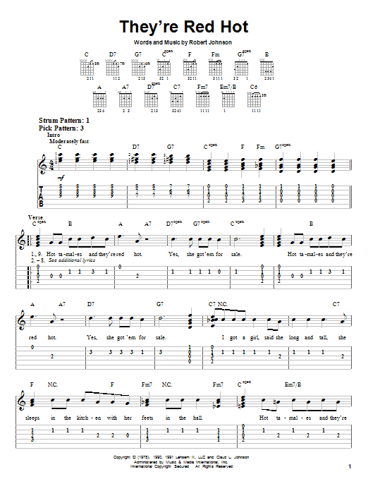 Robert Johnson They're Red Hot sheet music notes and chords. Download Printable PDF.