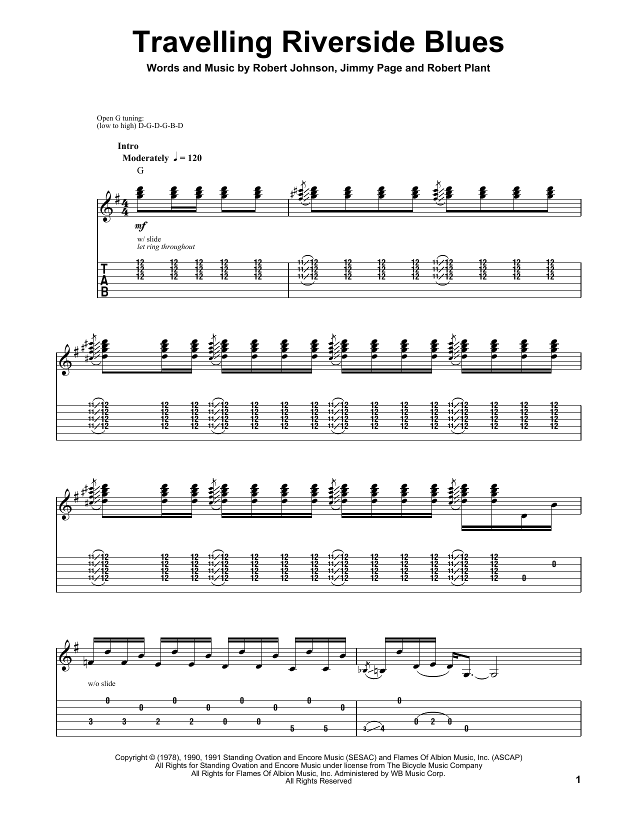 Robert Johnson Travelling Riverside Blues sheet music notes and chords. Download Printable PDF.